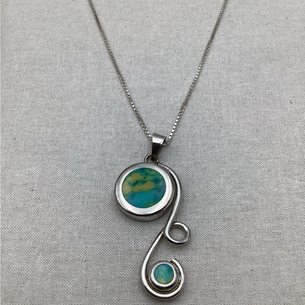 Vintage Sterling silver and Blue Asymmetrical Necklace